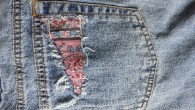 Upcycled denim skirt pocket patch