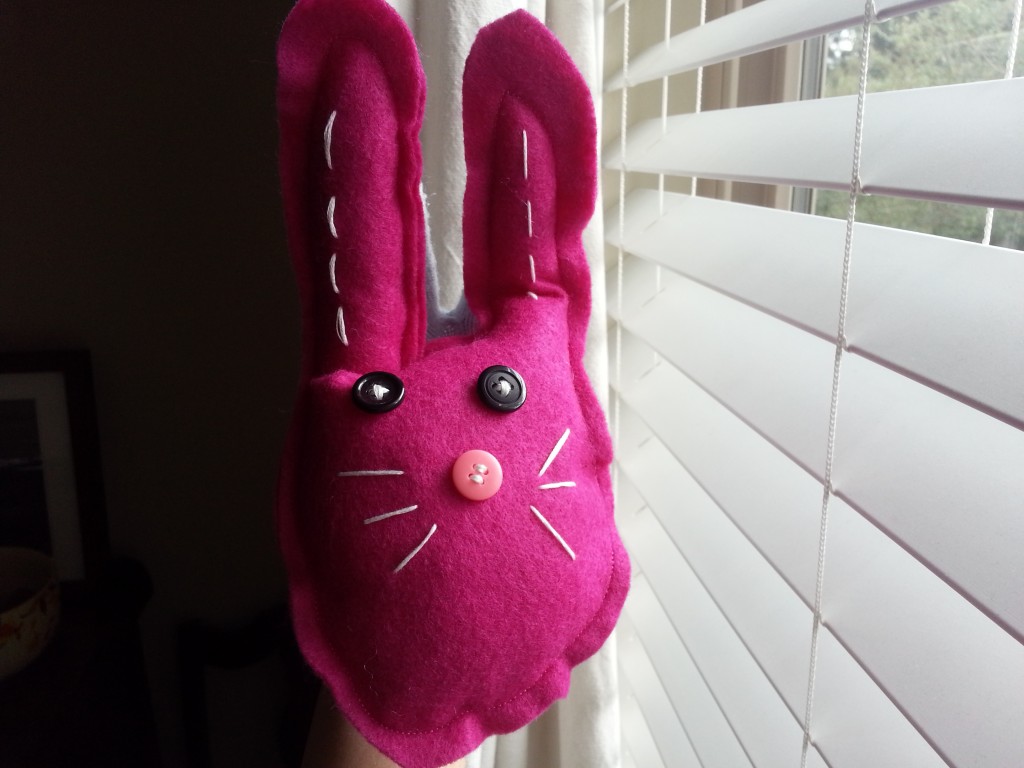 Plush hand puppet from stretchy knit glove Plush hand puppet from stretchy knit glove.