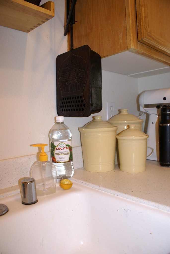Vinegar for cleaning Vinegar for cleaning. Notice the cut lemon, also for cleaning.