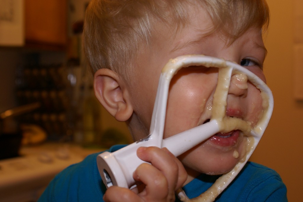 Arlo licks beater Arlo is serious about getting every last bit of batter off the beater.