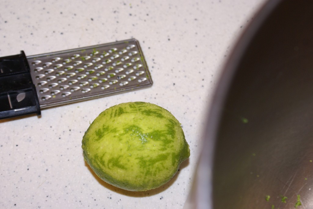 Zest lime Zest the limes straight into the mixing bowl.