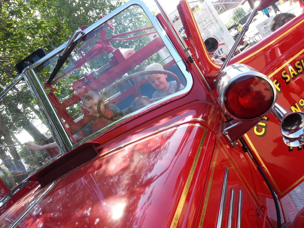 "Driving" a real antique firetruck!