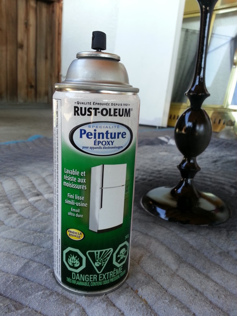 Fancy French spray paint. Appliance enamel in black. Same as that used on the scrap bucket.